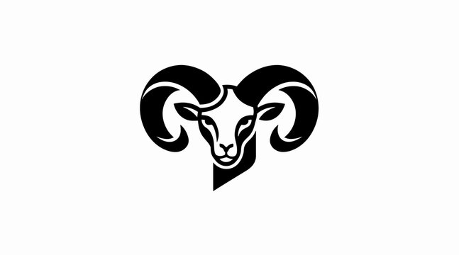 Black and white ram head logo design.