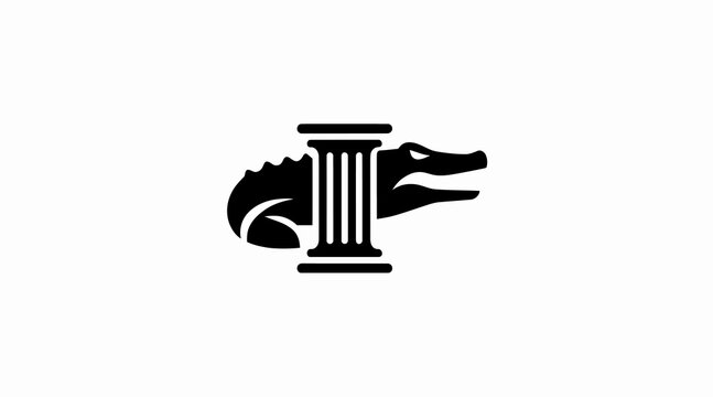 Black silhouette of crocodile and column logo design.