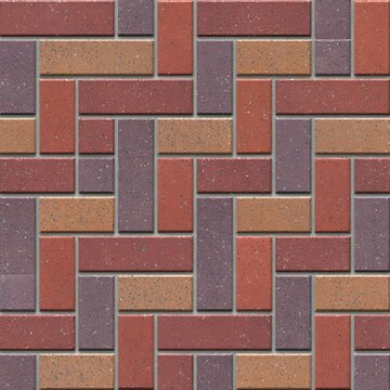 Repeating pattern of interlocking rectangular pavers in earth tones