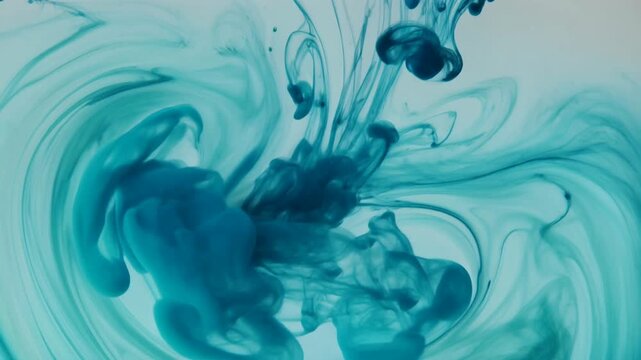 渦を巻くように広がる水中のインクアート