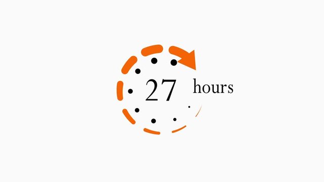 27 hours countdown timer animation, orange circular loading progress for business and delivery concepts