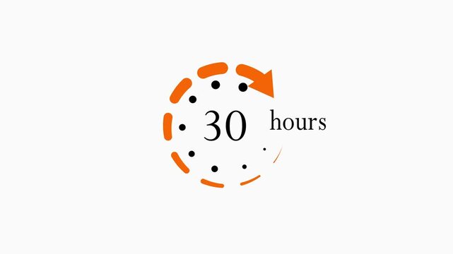 30 hours countdown timer animation with circular progress bar for business deadlines and delivery tracking