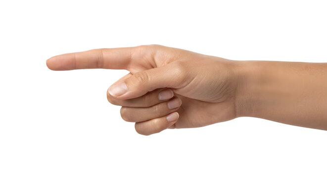 Hand pointing index finger to the left isolated