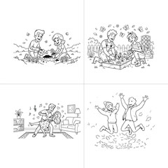 Obraz premium Couple in love gardening and dancing collection.