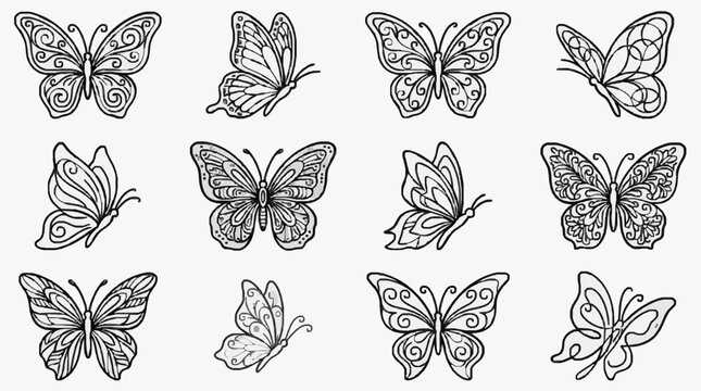 Elegant Blackline Butterfly Illustrations Collection.