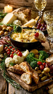Luxury Swiss Cheese Fondue with Artisan Dippers &ndash; AI Generative