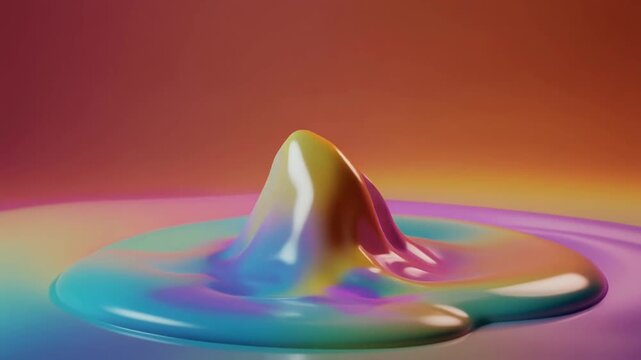 虹色の液面に浮かぶ紫色の多面体