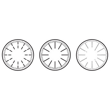  Clock Face Dial Scale Markings Set Vector Illustration On White Background.