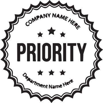 Priority stamp or seal vector design a black and white emblem with customizable text and stars ideal for indicating urgency or importance in business and corporate contexts