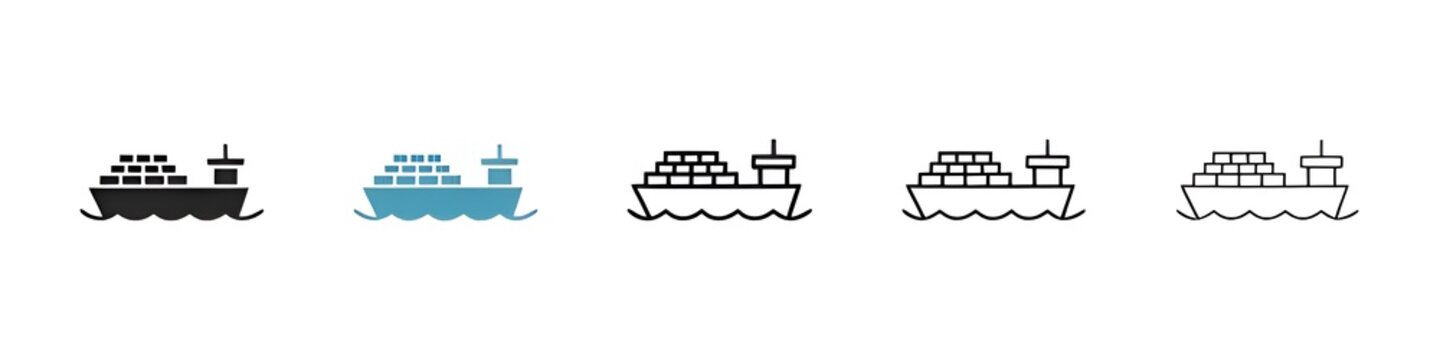 Marine Vessel Vector Icon Set. Freight cargo ship vector symbol for UI design. Thin line customizable illustration. Contour symbol. Vector isolated outline drawing. Editable stroke