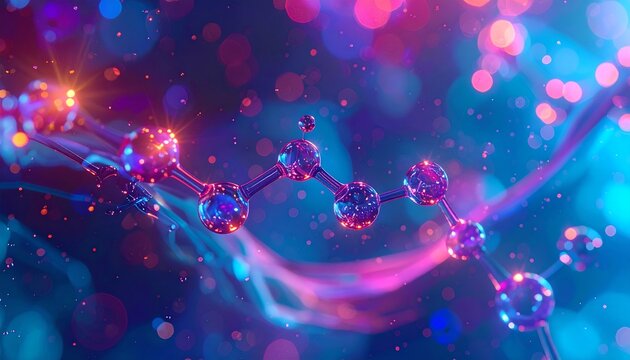Futuristic Molecular Structure with Colorful Bokeh Background