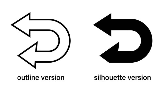 Return arrow icon: Two arrow symbols showing a return or undo function, one as an outline and the other as a solid silhouette, representing reversibility or going back.