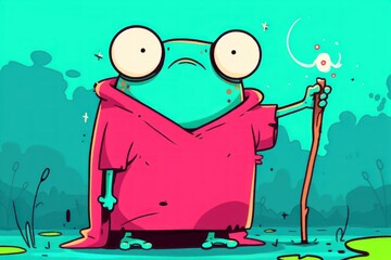 Cartoon frog wizard swamp magic staff illustration © Sepuluh