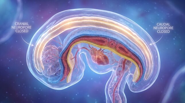 3D Scientific Illustration of Embryonic Neural Tube Closure Stages