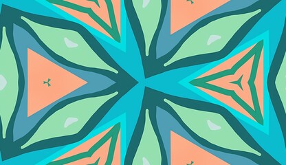 Fototapeta premium Abstract triangle and leaf shapes in green and blue hues