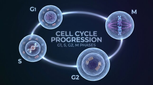 3D Scientific Infographic of Cell Cycle Progression G1 S G2 M Phases