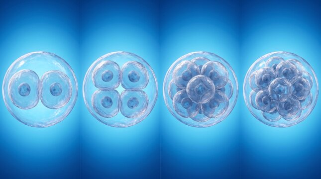 3D Medical Illustration of Early Embryonic Cleavage Stages 2 to 16 Cells