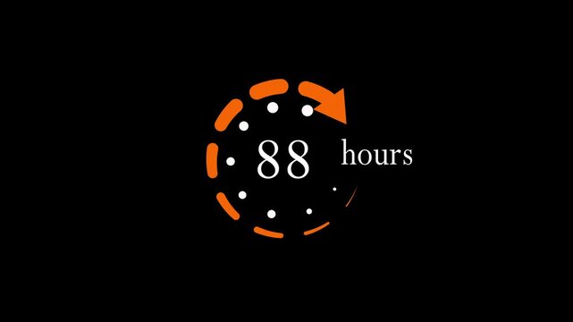 88 hours circular loading progress bar animation on black background, for ui