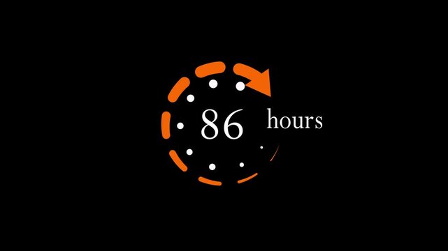 86 hours countdown timer animation with circular progress bar for digital projects digital clock