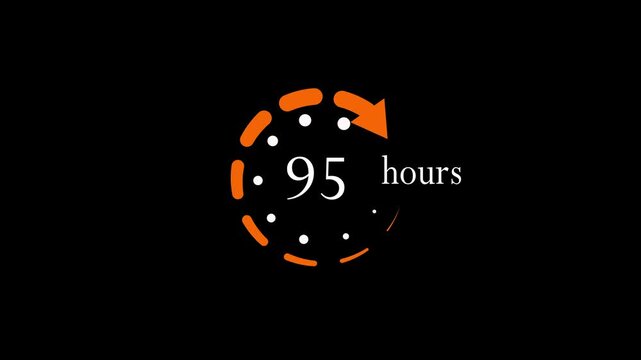 95 hours countdown timer animation, orange circular progress indicator for business deadlines and time management projects