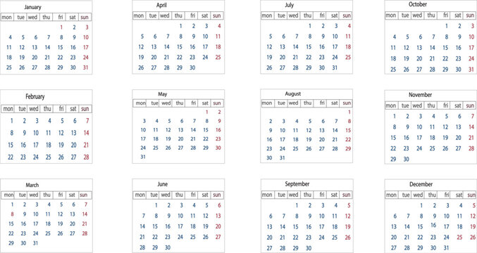 Monthly planner for 2027 year. Calendar template with blank grid in rainbow colors. Table or wall planner in minimal style. 2027 year calendar, week starts on Sunday, vector illustration