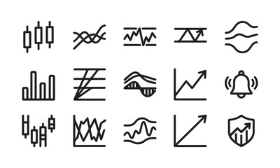 Fototapeta premium Collection of stock market and trading icons for financial analysis and investment.