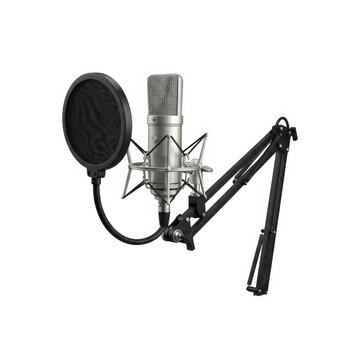 Microphone setup with pop filter and boom arm