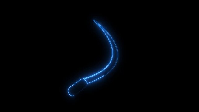 Blue Neon Sickle Silhouette on Black Background - Agricultural Tool or Weapon Element video...