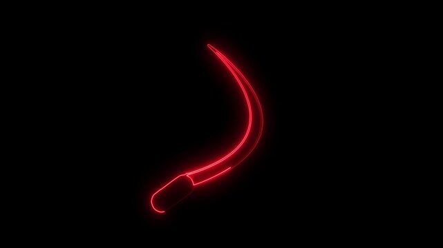 Blue Neon Sickle Silhouette on Black Background - Agricultural Tool or Weapon Element video...