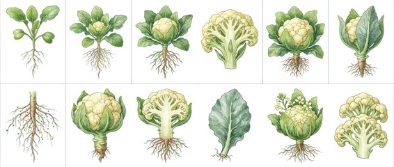 Set of Cauliflower Growth Stages Illustration © Surya