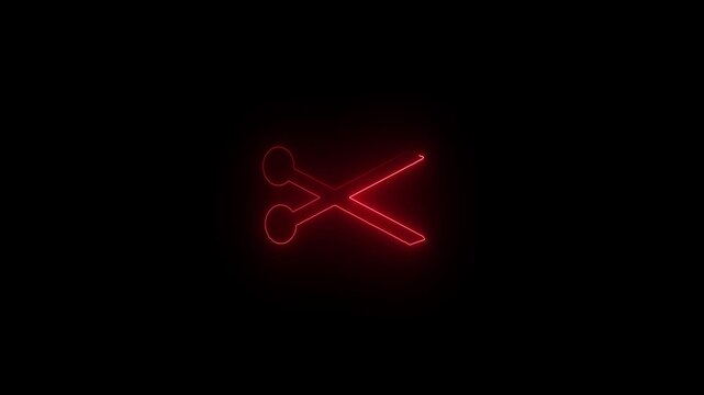 Glowing Blue Neon Scissors Icon on Black Background - Cutting Concept Animation video..