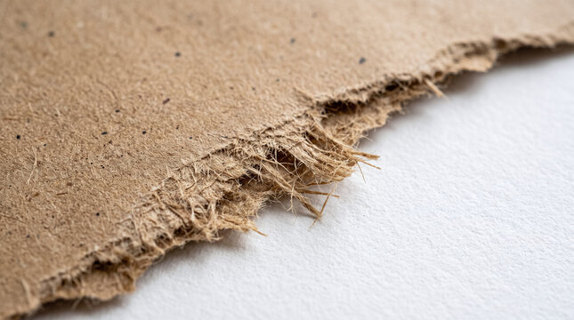 Brown corrugated cardboard with torn edges, rough texture suitable for background designs, packaging concepts, craft projects, and industrial themes.