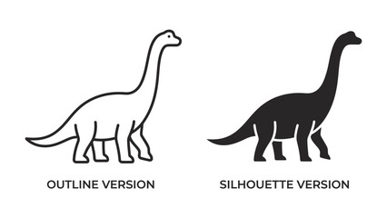 Dinosaur Outline and Silhouette: Two distinct representations of a long-necked dinosaur, one in outline form and the other as a solid silhouette. © Md