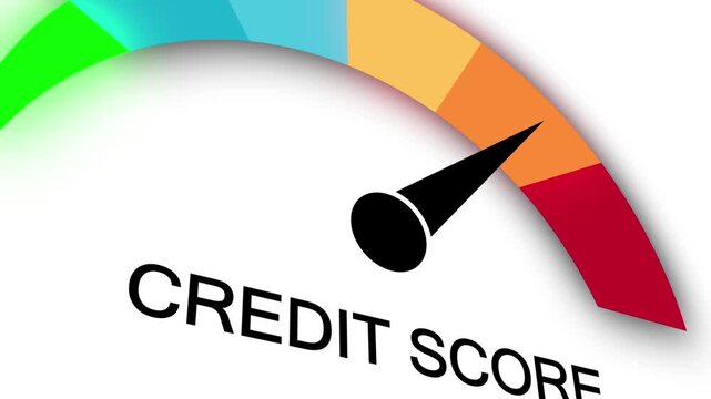Credit score gauge meter with needle pointing to cyan level for financial rating assessment, loan risk evaluation, and creditworthiness scale isolated on white background.