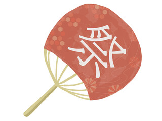 祭りの文字が書かれた赤いうちわのイラスト