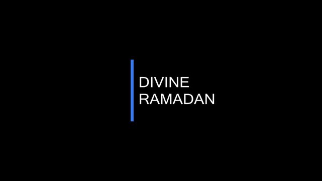 Divine Ramadan typography text design with modern vertical blue bar for Islamic holiday greeting, spiritual festival, and celebration post isolated on black background.