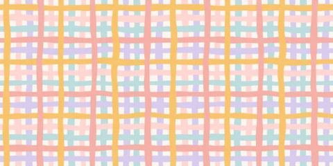Modern Gingham Check Seamless Pattern. Hand Drawn Wavy Plaid Background. Cute Grid Texture for Textile, Wallpaper, Packaging, Graphic Design © Sini4ka