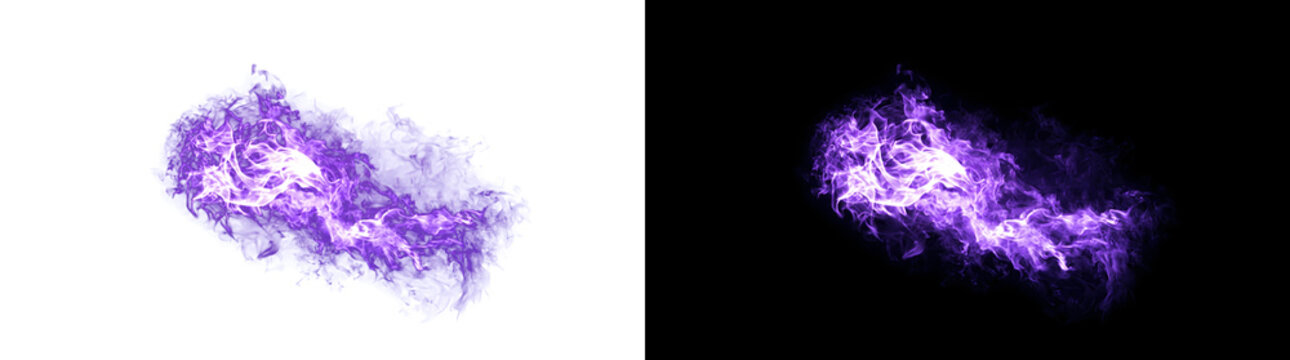 Purple fire flame burst with wavy glowing texture in PNG, Transparent and Black Background Versions for magical design projects