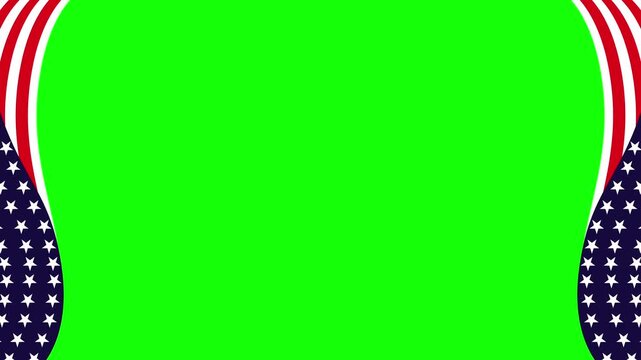 Patriotic green screen background framed by American flag stars and stripes, ideal for Independence Day, election, or celebration graphics and video overlays with space for text or custom imagery.