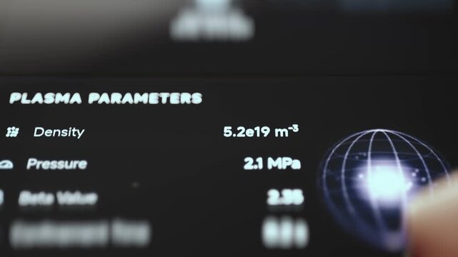 Plasma Parameters Panel on Fusion Reactor Dashboard Showing Density and Pressure