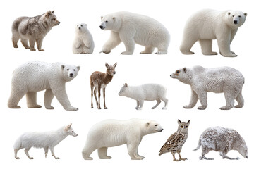 Fototapeta premium Arctic animal bundle isolated on transparent background, cute polar wildlife PNG cutout collection
