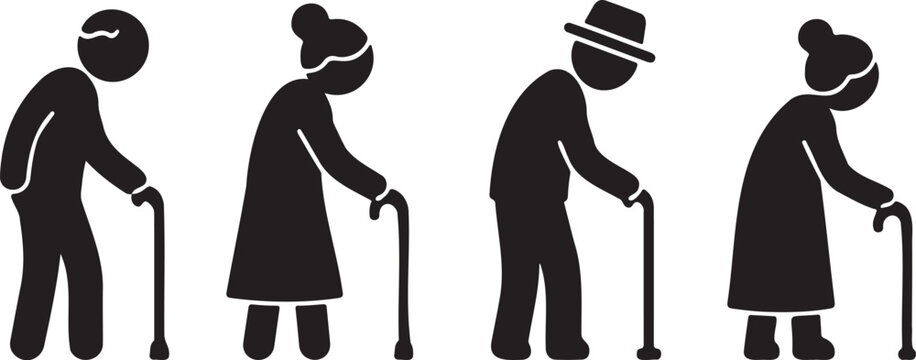 Human aging stages silhouette icon set from adult to elderly vector illustration