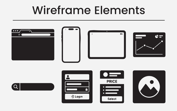 Website Page Wireframe Layout Set featuring Hero Banner Feature Section Testimonials FAQ Pricing Table and Footer Vector