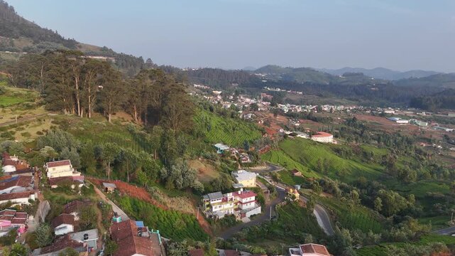 Aerial Drone View of Ooty (Udhagamandalam), Nilgiri Hills, Tamil Nadu, India
