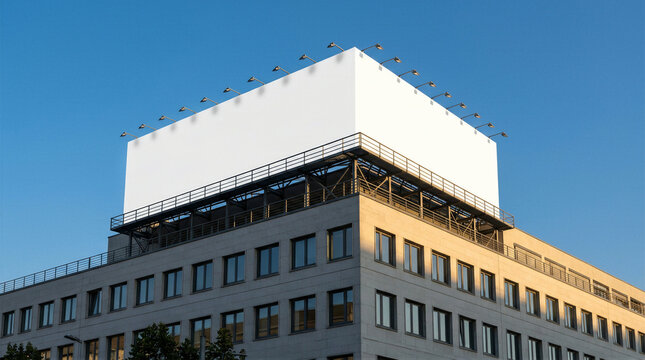 Blank billboard mockup on rooftop of office building