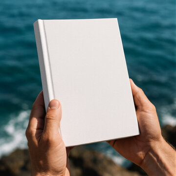 Hand Holding Blank White Hardcover Book Mockup 