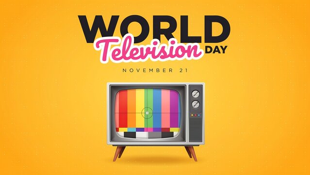 World television day awareness poster with retro tv set and test pattern television broadcast entertainment