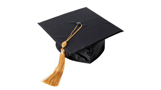 Black graduation cap with a golden tassel isolated on transparent background