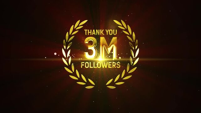 4K Thank You 3M Followers Golden Lettering Text Animation.
