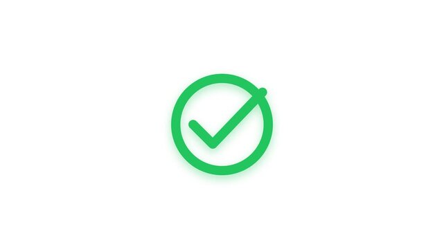 Green Checkmark and Icon Animation with Quality Check Text Message Motion Graphic on Isolated White Background for Product Control and QA Verification.